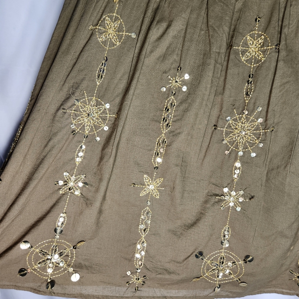 JH Collectibles Olive w/ Gold Metallic & Sequin Accents BOHO Skirt Size 6 - Picture 3 of 9